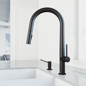 VIGO Greenwich Collection Single-Handle Kitchen Faucet with Braddock Soap Dispenser in Matte Black, Faucet Height: 18'' H, Spout Reach: 9-1/4'' D