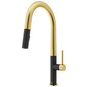 Greenwich Single Handle Pull-Down Sprayer Kitchen Faucet in Matte Brushed Gold and Matte Black, Faucet Height: 18-1/8'' H; Spout Reach: 9-7/8'' D