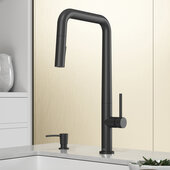 VIGO Parsons Collection Parsons Pull-Down Kitchen Faucet with Soap Dispenser in Matte Black, Faucet Height: 18-1/4'' H, Spout Reach: 9-1/8'' D