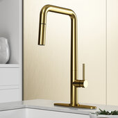 VIGO Parsons Collection Parsons Pull-Down Kitchen Faucet with Deck Plate in Matte Brushed Gold, Faucet Height: 18-5/8'' H, Spout Reach: 9-1/8'' D