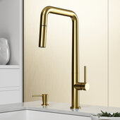 VIGO Parsons Collection Parsons Pull-Down Kitchen Faucet with Soap Dispenser in Matte Brushed Gold, Faucet Height: 18-1/4'' H, Spout Reach: 9-1/8'' D