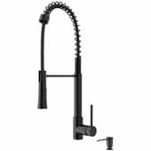 VIGO Laurelton Pull-Down Spray Kitchen Faucet with Soap Dispenser In Matte Black, : Faucet Height 22-3/8'', Spout Reach: 9-3/8''