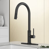 VIGO Bristol Collection Pull-Down Kitchen Faucet with Deck Plate in Matte Black, Faucet Height: 19'' H, Spout Reach: 9-1/4'' D