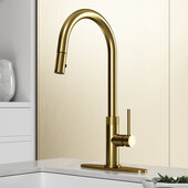 VIGO Bristol Collection Pull-Down Kitchen Faucet with Deck Plate in Matte Brushed Gold, Faucet Height: 19'' H, Spout Reach: 9-1/4'' D