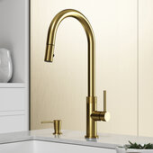 VIGO Bristol Collection Pull-Down Kitchen Faucet with Soap Dispenser in Matte Brushed Gold, Faucet Height: 18-5/8'' H, Spout Reach: 9-1/4'' D
