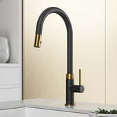 VIGO Bristol Collection Pull-Down Kitchen Faucet in Matte Brushed Gold and Matte Black, Faucet Height: 18-5/8'' H, Spout Reach: 9-1/4'' D