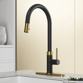 VIGO Bristol Collection Pull-Down Kitchen Faucet with Deck Plate in Matte Brushed Gold and Matte Black, Faucet Height: 19'' H, Spout Reach: 9-1/4'' D