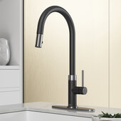 VIGO Bristol Collection Pull-Down Kitchen Faucet with Deck Plate in Stainless Steel and Matte Black, Faucet Height: 19'' H, Spout Reach: 9-1/4'' D