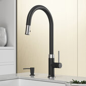 VIGO Bristol Collection Pull-Down Kitchen Faucet with Soap Dispenser in Stainless Steel and Matte Black, Faucet Height: 18-5/8'' H, Spout Reach: 9-1/4'' D