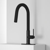 VIGO Hart Hexad Collection Pull-Down Kitchen Faucet with Deck Plate in Matte Black, Faucet Height: 18-1/8'' H, Spout Reach: 8-1/2'' D