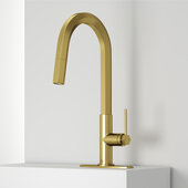 VIGO Hart Hexad Collection Pull-Down Kitchen Faucet with Deck Plate in Matte Brushed Gold, Faucet Height: 18-1/8'' H, Spout Reach: 8-1/2'' D