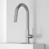 VIGO Hart Hexad Collection Pull-Down Kitchen Faucet with Deck Plate in Stainless Steel, Faucet Height: 18-1/8'' H, Spout Reach: 8-1/2'' D