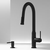 VIGO Hart Arched Collection Pull-Down Kitchen Faucet with Soap Dispenser in Matte Black, Faucet Height: 17-7/8'' H, Spout Reach: 8-1/2'' D