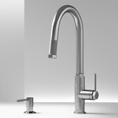 VIGO Hart Arched Collection Pull-Down Kitchen Faucet with Soap Dispenser in Stainless Steel, Faucet Height: 17-7/8'' H, Spout Reach: 8-1/2'' D