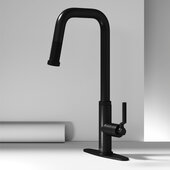 VIGO Hart Angular Collection Pull-Down Kitchen Faucet with Deck Plate in Matte Black, Faucet Height: 18-3/8'' H, Spout Reach: 8'' D