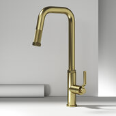 VIGO Hart Angular Collection Pull-Down Kitchen Faucet in Matte Brushed Gold, Faucet Height: 18'' H, Spout Reach: 8'' D