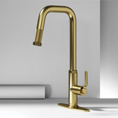 VIGO Hart Angular Collection Pull-Down Kitchen Faucet with Deck Plate in Matte Brushed Gold, Faucet Height: 18-3/8'' H, Spout Reach: 8'' D