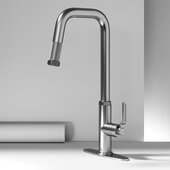 VIGO Hart Angular Collection Pull-Down Kitchen Faucet with Deck Plate in Stainless Steel, Faucet Height: 18-3/8'' H, Spout Reach: 8'' D