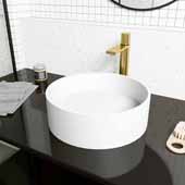  Montauk Round Matte Stone Vessel Bathroom Sink, Matte White, 15-1/8'' W x 15-1/8'' D x 4-7/8'' H