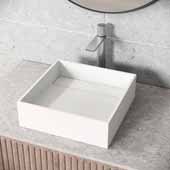  Montauk Square Matte Stone Vessel Bathroom Sink, Matte White, 15-1/8'' W x 15-1/8'' D x 4-3/4'' H