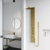 VIGO Kingsley Collection 55-1/8'' Height 2-Jet Shower Massage Panel with Rainfall Shower Head and Hand Shower in Matte Brushed Gold, 6-1/4'' W x 2-3/4'' D x 55-1/8'' H