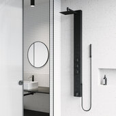 VIGO Bowery Collection 5'' W x 58'' H 4-Jet High Pressure Square Rainfall Shower System with Tub Filler in Matte Black, 5'' W x 19-13/16'' D x 58-1/16'' H