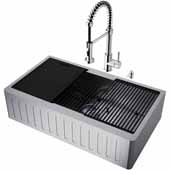  All-In-One 36'' Oxford Single Bowl Slotted Apron Front Stainless Steel Farmhouse Kitchen Sink Set with Accessories and Edison Faucet in Chrome