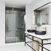  52-74'' Elan Adjustable Shower Door In Matte Gold, 52'' W x 3'' D x 74'' H