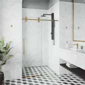  64-74'' Elan Adjustable Shower Door in Matte Gold, 64'' W x 3'' D x 74'' H