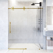  Elan 60'' W x 74'' H Frameless Left Sliding Shower Door in Matte Brushed Gold Hardware with Fluted Glass