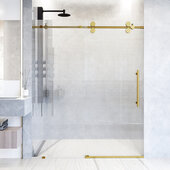  Elan 60'' W x 74'' H Frameless Right Sliding Shower Door in Matte Brushed Gold Hardware with Fluted Glass
