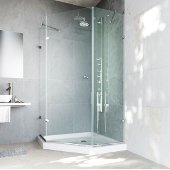, Frameless Neo-Angle Clear/Chrome Shower Enclosure with Low-Profile Tray/Base, 42 1/8'' W x 42 1/8'' L x 76 3/4'' H