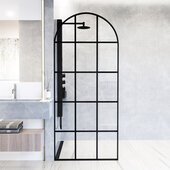  Arden 34'' W x 78'' H Fixed Arch Frame Shower Screen in Matte Black with Grid Pattern and Clear Glass