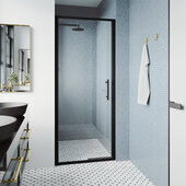  Astoria Fixed Framed Pivot Shower Door with 2'' Thick Clear Glass and Matte Black Hardware, 30'' W x 76'' H