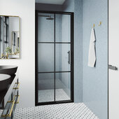  Astoria Fixed Framed Grid Pivot Shower Door with 2'' Thick Clear Glass and Matte Black Hardware, 30'' W x 76'' H
