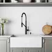VIGO Matte Stone™ 30'' W Farmhouse Flat Apron Front Single Bowl Kitchen Sink in Matte White Set with Silicone Grid in Gray, 30'' W x 18'' D x 9-5/8'' H