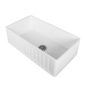 VIGO MatteStone™ Collection 33'' Matte Stone Farmhouse Sink in Matte White with Cutting Board and Strainer, 33'' W x 18'' D x 9-5/8'' H