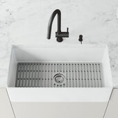 VIGO MatteStone™ Collection 36'' W x 18'' D White Single-Basin Standard Undermount Flat Apron Front/Farmhouse Residential/Commercial Kitchen Sink Set with Silicone Grid in Gray, 36'' W x 18'' D x 9-5/8'' H