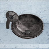  16-1/2''Dia. Gray Onyx Glass Vessel Sink and Waterfall Faucet Set in Matte Black Finish