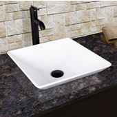  Matira Composite Vessel Sink and Seville Bathroom Vessel Faucet Set in Matte Black w/ Pop up Drain, 16'' W x 16'' D x 4-5/8'' H