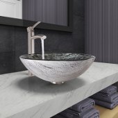  Round Titanium Glass Vessel Bathroom Sink Set with Milo Vessel Faucet in Brushed Nickel