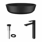VIGO 16-1/2'' Wide Black Modus MatteShell™ Vessel Bathroom Sink and Norfolk Vessel Faucet Set in Matte Black with Pop-Up Drain