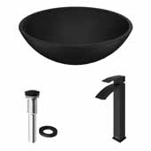VIGO 15'' Wide Black Cavalli MatteShell™ Vessel Bathroom Sink and Duris Vessel Faucet Set in Matte Black with Pop-Up Drain