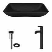 VIGO 22'' Wide Black Hadyn MatteShell™ Vessel Bathroom Sink and Seville Vessel Faucet Set in Matte Black with Pop-Up Drain