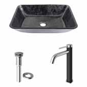 VIGO 17-7/8'' Wide Rectangular Gray Onyx Glass Vessel Bathroom Sink and Lexington cFiber© Vessel Faucet with Drain
