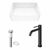 VIGO 17-3/4'' Wide Marigold Matte Stone™ Vessel Bathroom Sink and Lexington cFiber© Vessel Bathroom Faucet in Matte Black with Pop-Up Drain