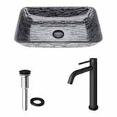 VIGO 18-1/8'' Wide Rectangular Titanium Glass Vessel Bathroom Sink and Lexington cFiber© Vessel Faucet Set in Matte Black with Pop-Up Drain