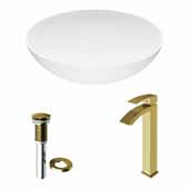 VIGO 16'' Wide Lotus Matte Stone™ Vessel Bathroom Sink and Duris Vessel Faucet in Matte Brushed Gold with Pop-Up Drain