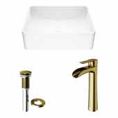 VIGO 19-3/4'' Wide Amaryllis Matte Stone™ Vessel Bathroom Sink and Niko Vessel Faucet in Matte Brushed Gold with Pop-Up Drain