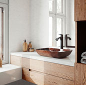  18'' Rectangular Russet Glass Vessel Bathroom Sink Set with Linus Vessel Faucet in Antique Rubbed Bronze, 17-7/8'' W x 13'' D x 4'' H